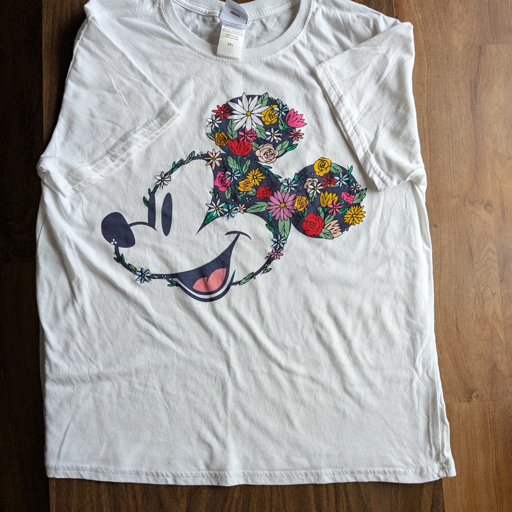 Disney Women's White Mickey Mouse Floral T-Shirt